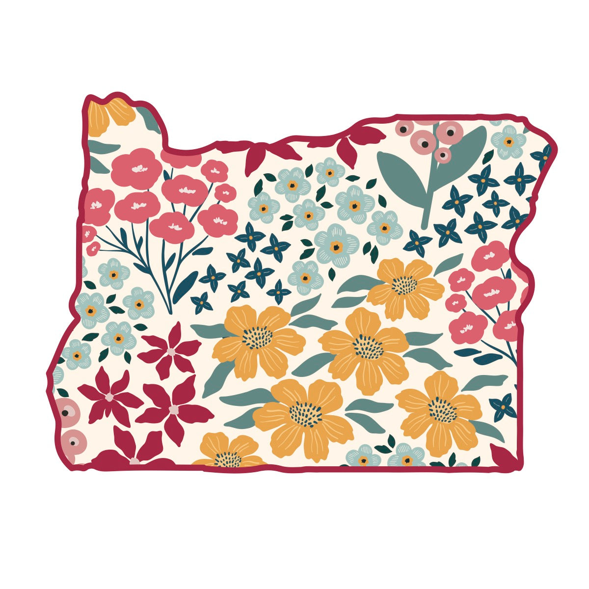 Oregon State Map Sticker Oregon Floral State Shape Sticker | Stickerlishious